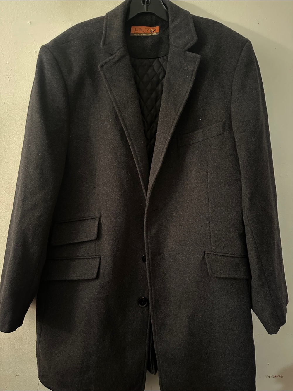 Enzo Tovare Men's Charcoal Cashmere Wool-Blend Overcoat